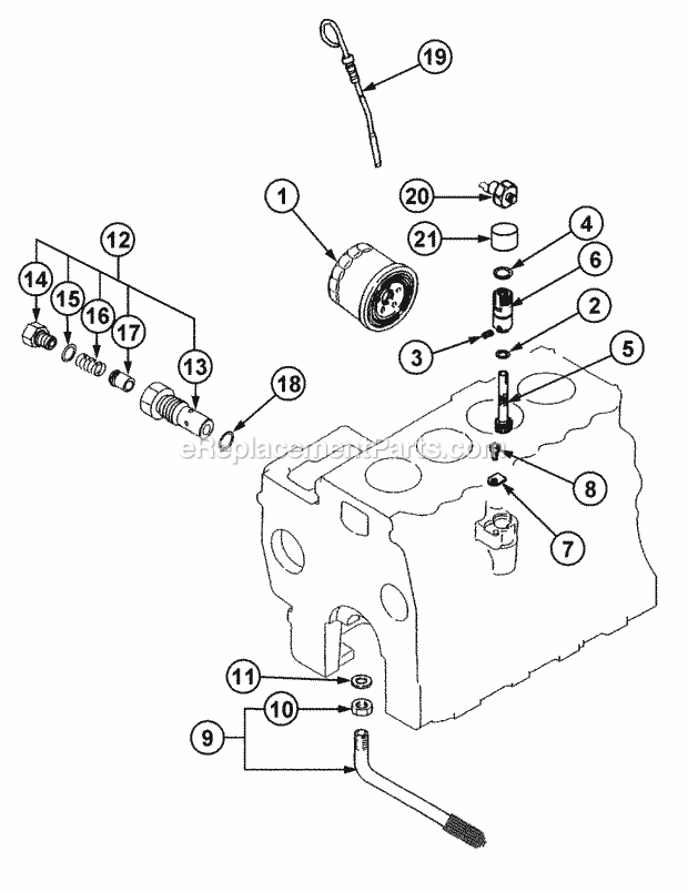 Oil System Diagram and Parts List for 54A-458D100, 590-603-100 Cub Cadet Lawn Tractor
